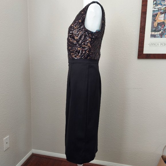 NWT Monique LHuillier Black Sleeveless Dress with Sequin Lace Upper Sz 8 - Picture 8 of 17